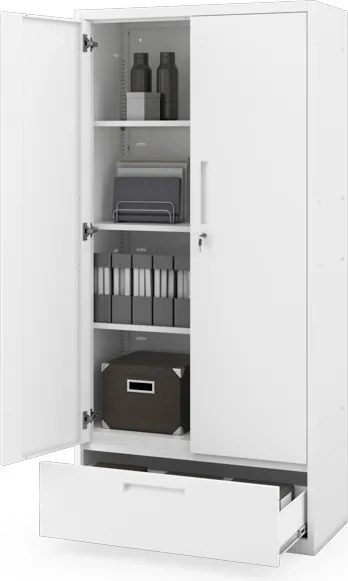 Modulárna kovová multifunkčná skriňa so zásuvkou biela MEGAN 1850 x 900 x 400 mm