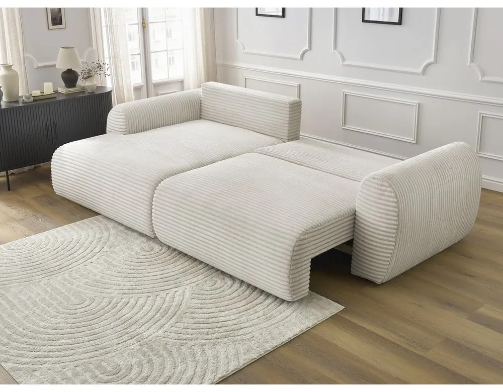 Krémová menčestrová rozkladacia rohová pohovka (ľavý roh) Lucien – Bobochic Paris