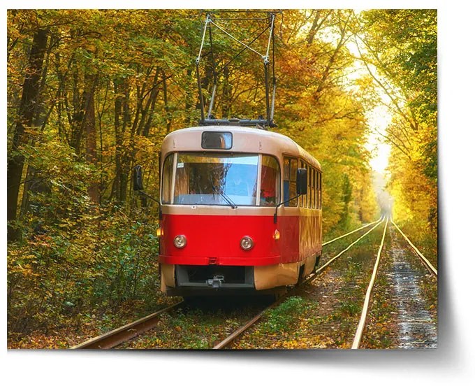Sablio Plagát Červená električka v lese - 90x60 cm