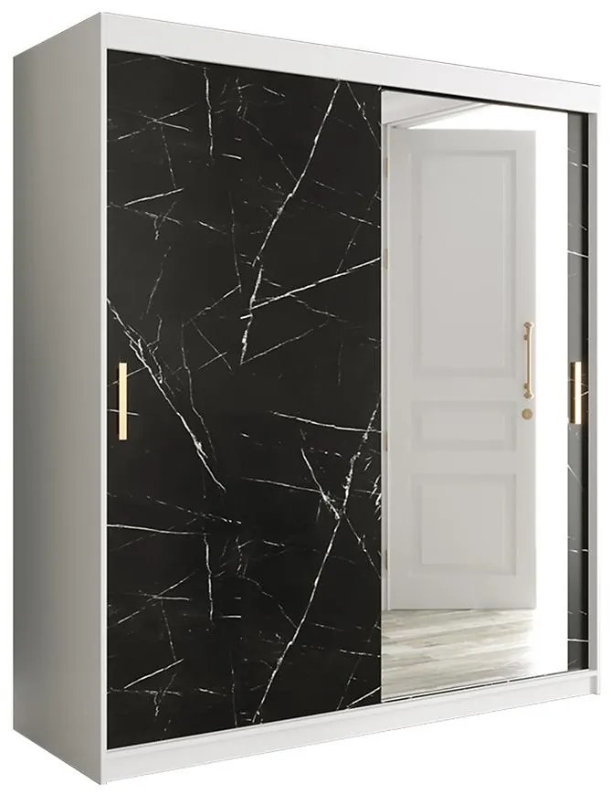 Skriňa Marmur T2 180 biely/mramor čierna