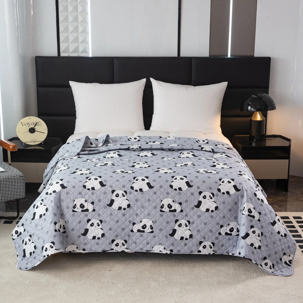 Prehoz na posteľ so vzorom PANDA sivý Rozmer: 170 x 210 cm