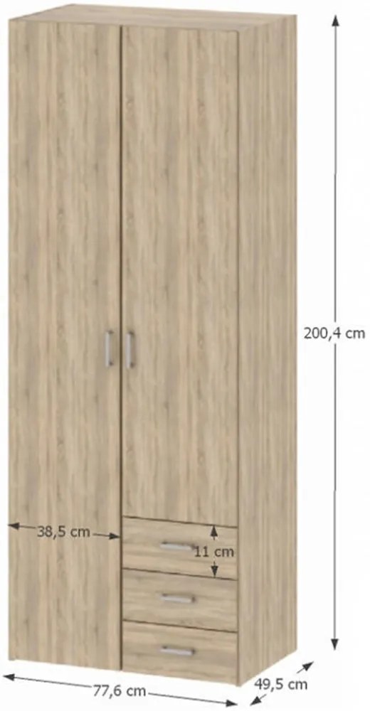 Šatníková skriňa Got 70425 2D (dub sonoma). Vlastná spoľahlivá doprava až k Vám domov. 794119