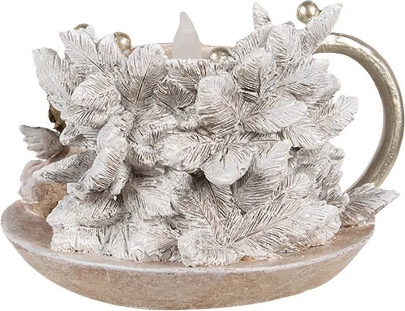 Vianočné dekorácie svietnik s anjelikmi a ľad svetielkom Angel - 14*13*10 cm