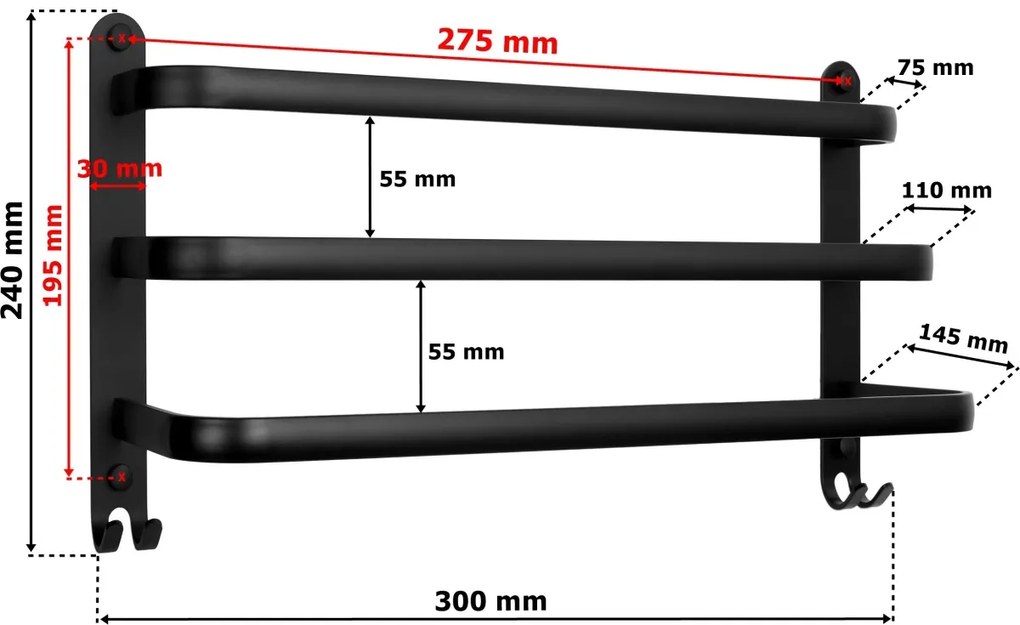 Nástenný vešiak Athos 30 cm čierny