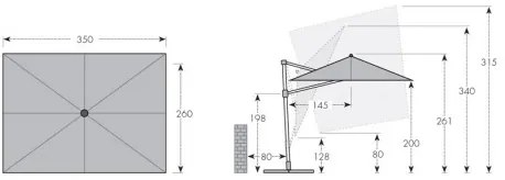 Doppler ACTIVE 350 x 260 cm - záhradný slnečník s bočnou tyčou - 2. akosť (S259)
