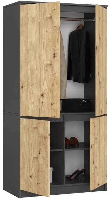 Skriňa S 90 4D CLP grafitová / sivá / dub artisan