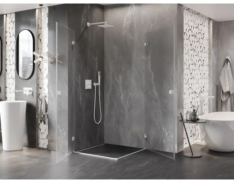 Mexen Lunar-B Duo, výklopný sprchový kút 85 x 85 cm, 8mm číre sklo, biely profil, 832-085L-085P-20-00