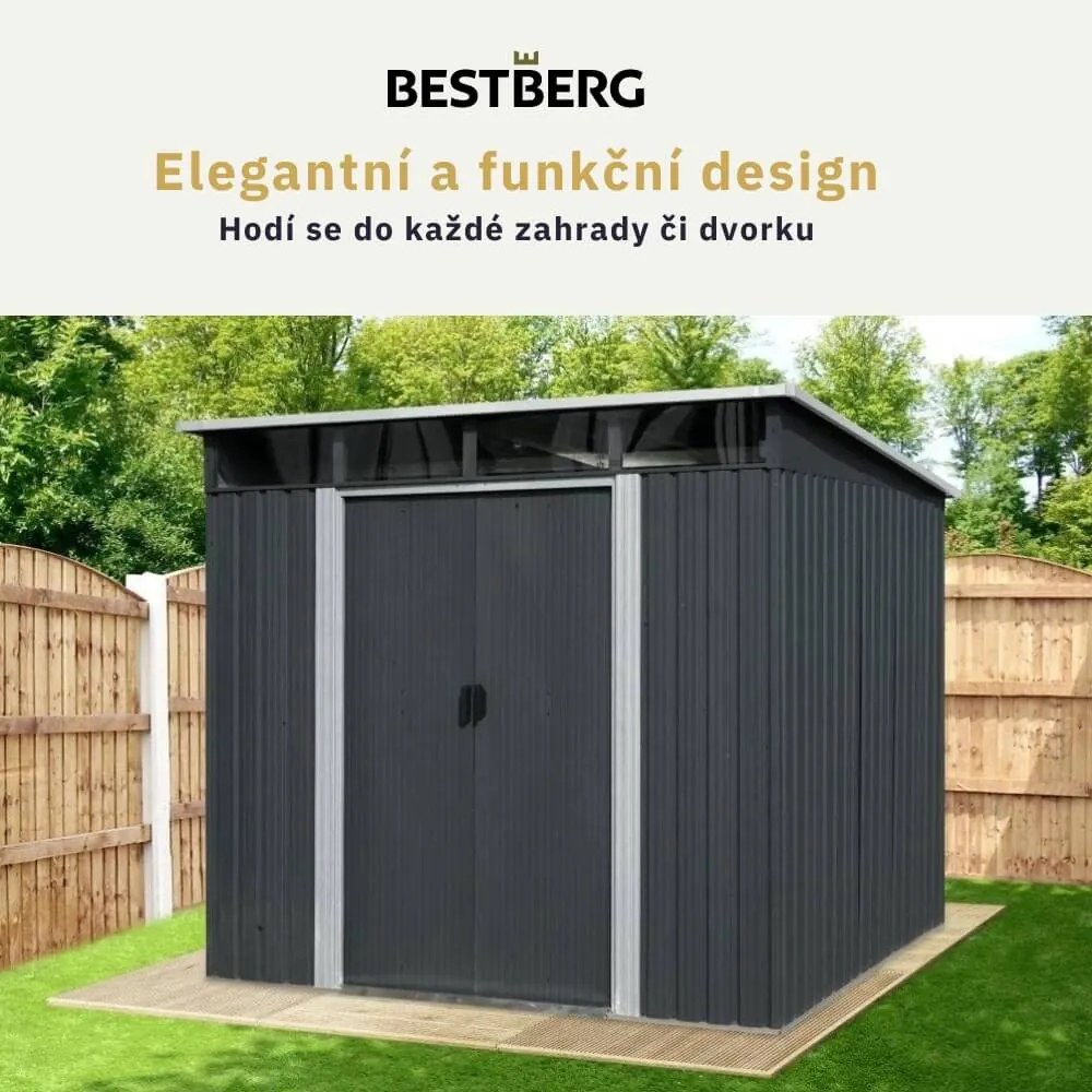 Záhradný domček BestBerg ZDSL-6A / 6,6 m² / 238 x 279 x 203 cm / sivá
