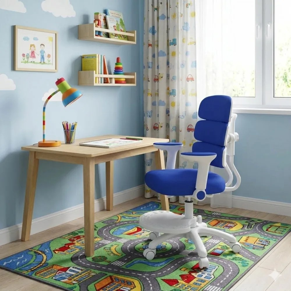 Detská rastúca stolička Neoseat KIDDY THREE — látka, prateľný poťah, tmavo modrá