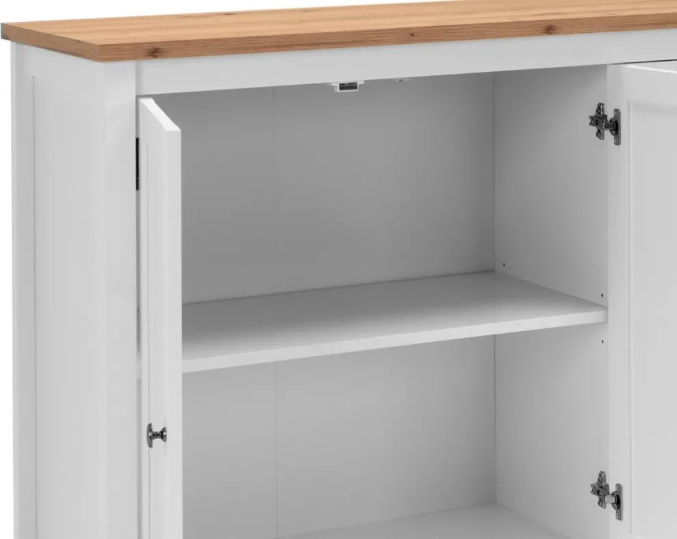 Široká úložná komoda Bergen, biela/dub artisan