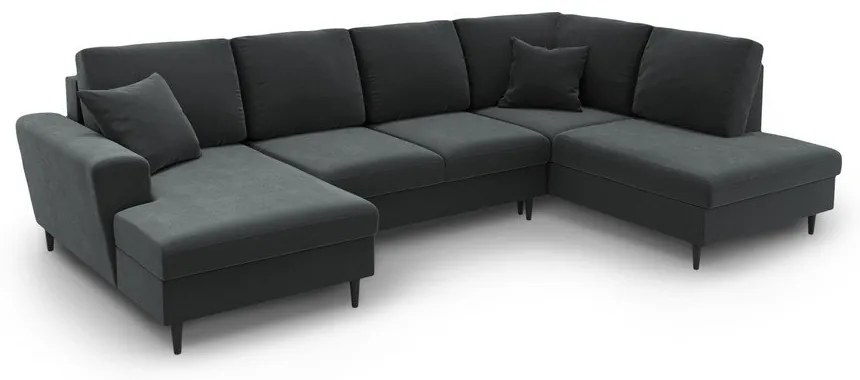 Tmavosivá zamatová rozkladacia/s úložným priestorom rohová pohovka (pravý roh/do "U") Kyoto – Cosmopolitan Design