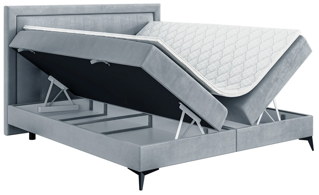 Jednolôžková posteľ Boxspring 120 cm Hygga (svetlomodrá) (s matracom a úl. priestorom). Vlastná spoľahlivá doprava až k Vám domov. 1043381