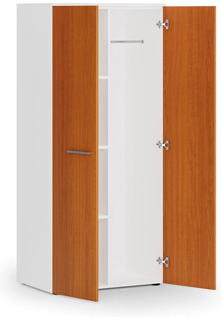 Kancelárska šatníková skriňa PRIMO WHITE, 3 police, šatníková tyč, 800 x 500 x 1781 mm, biela/čerešňa