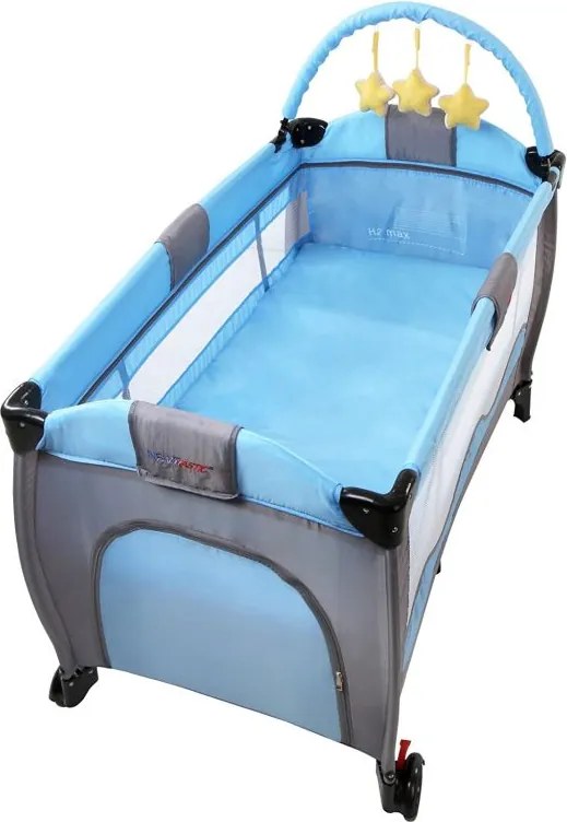 Cestovná postieľka s prebaľovacím pultom, modrá/sivá