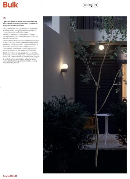 Redo 90643 - Vonkajšia lampa BULK 1xE27/20W/230V 80 cm IP44 antracit