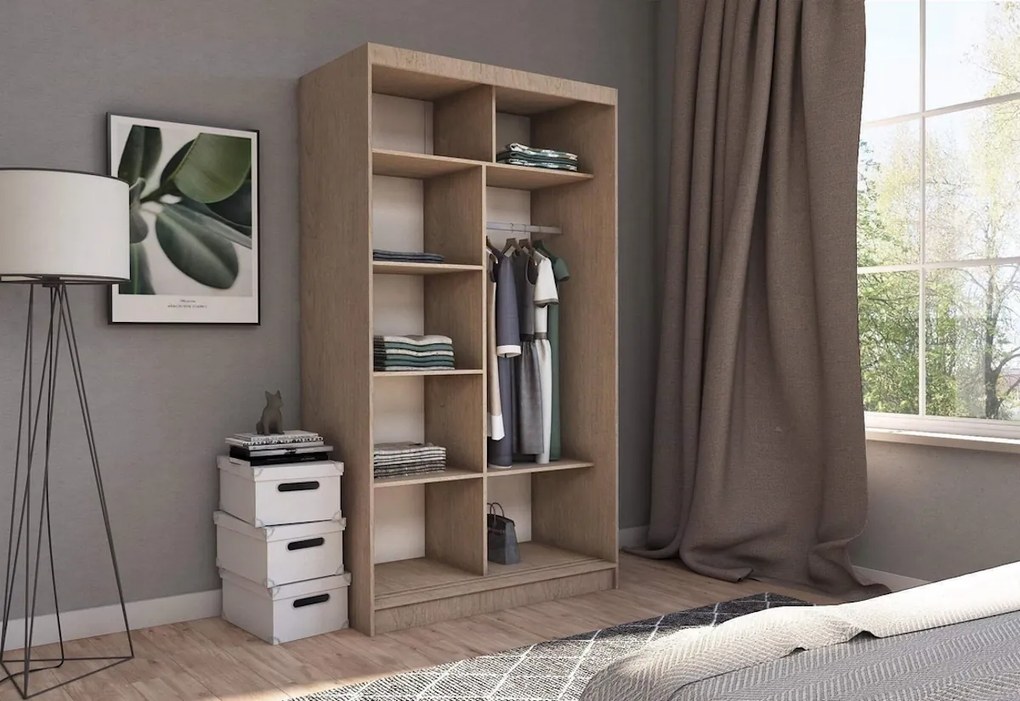 Skriňa s posuvnými dverami a zrkadlom TANNA + Tichý dojazd, biela, 150x216x61