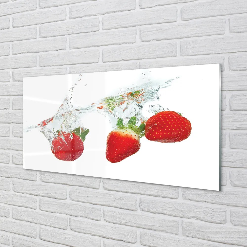 Sklenený obklad do kuchyne Water Strawberry biele pozadie 100x50 cm