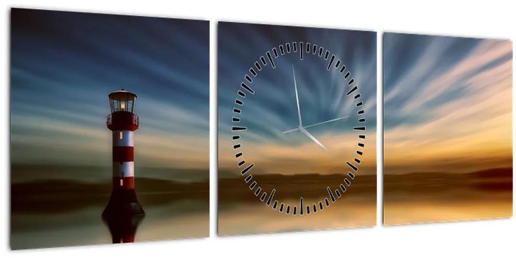 Obraz majáku v mori (s hodinami) (90x30 cm)