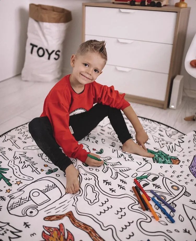 TRHÁK: KOBEREC - OMAĽOVÁNKY - Dinosaur world, 130x130 (priemer) kruh, biela, detská izba, Butter Kings