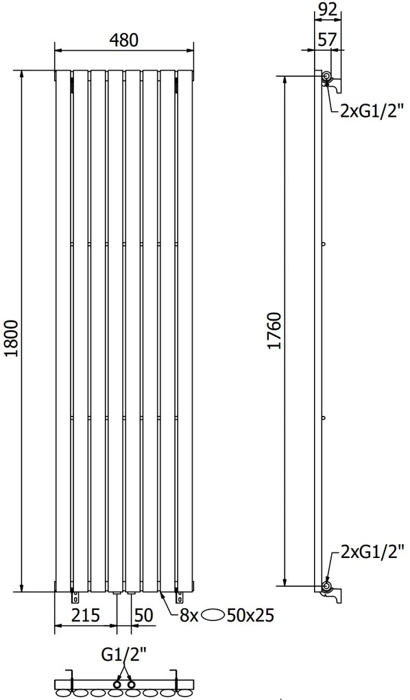 Mexen Oregon, vykurovacie teleso 1800 x 480 mm, 805 W, čierna, W202-1800-490-00-70