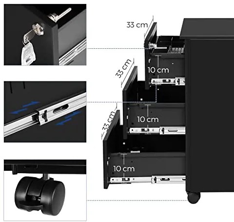 Kancelársky kontajner, 3 zásuvky, uzamykateľný, 55x39x45cm