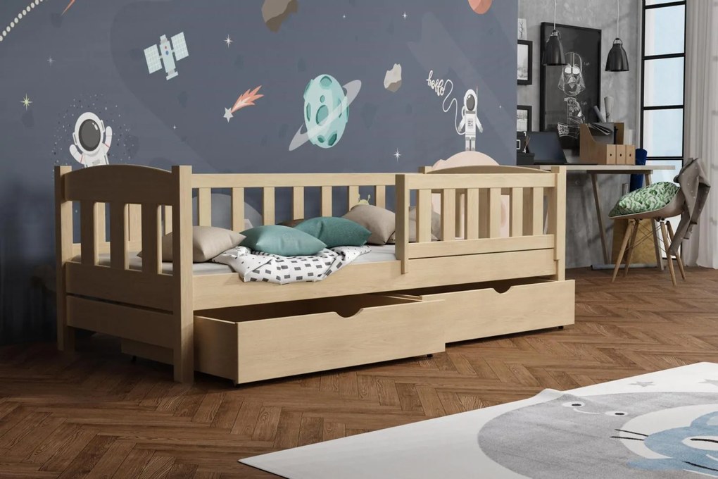 Detská posteľ z masívu borovice BEN so šuplíkmi - 200x90 cm - PRÍRODNÁ BOROVICA
