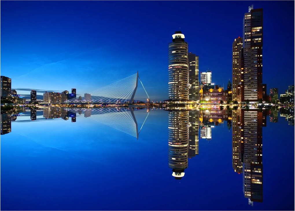 Sklenený obraz - nočný Rotterdam (70x50 cm)