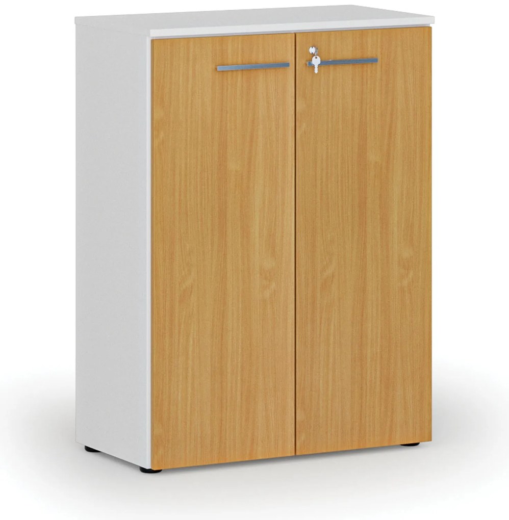 Kancelárska skriňa s dverami PRIMO WHITE, 800 x 420 x 1087 mm, biela/buk