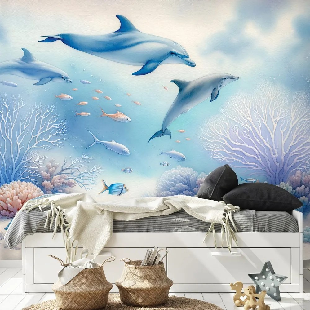 Samolepiaca tapeta podmorský svet s delfínmi