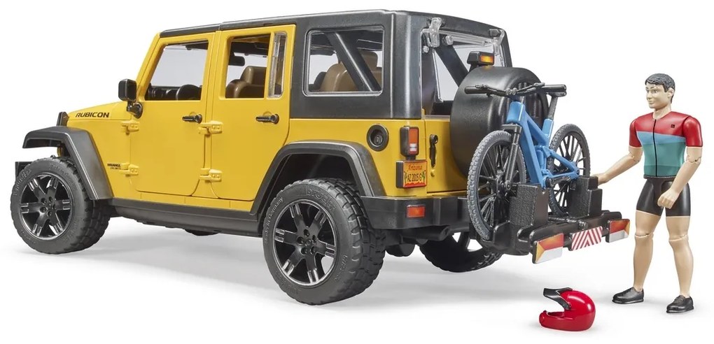 Bruder 2543 jeep Wrangler Rubicon Unlimited s horským bicyklom a cyklistom, 3 ks