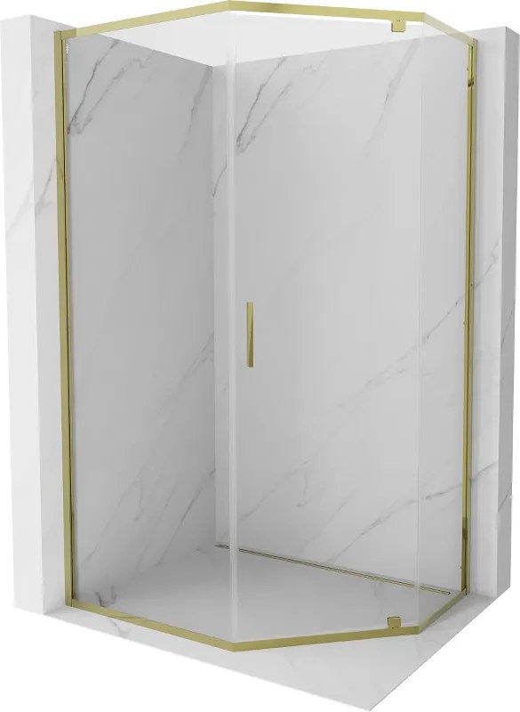 Mexen Exo, päťuholníková sprchová kabína výklopná, 100x80 cm, transparentné sklo, zlatá, 812-100-080-50-00