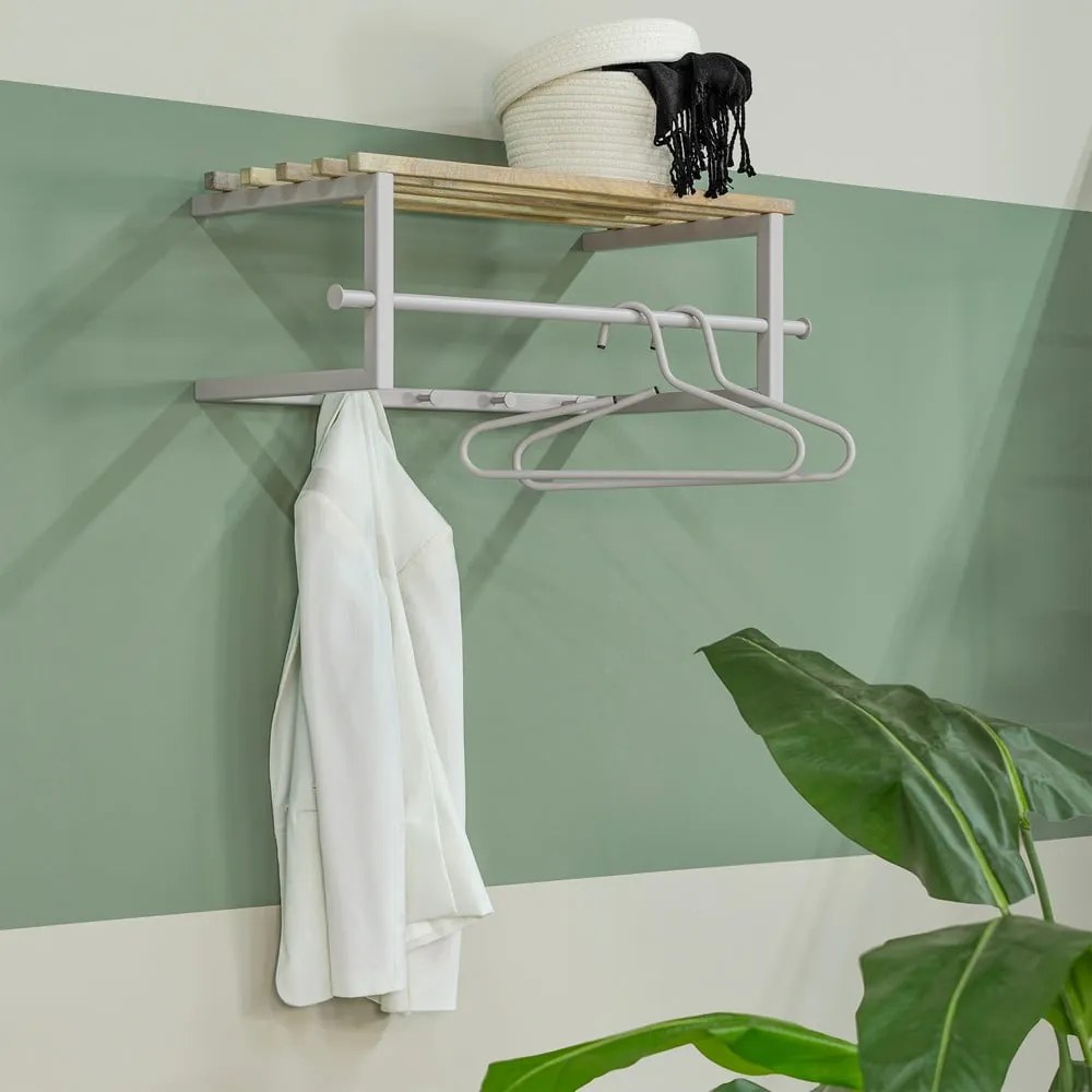 Kovový nástenný vešiak v prírodnej farbe/taupe s poličkou 76 cm Marco – Spinder Design