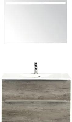 Kúpeľňový nábytkový set Pulse 90 cm s umývadlom dub Nebraska a zrkadlom s LED osvetlením