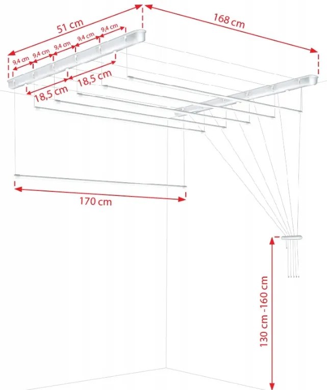 Erga Erga, stropný vešiak na sušenie bielizne 6x170 cm, biela, ERG-SEP-10SUSSUF6PP17