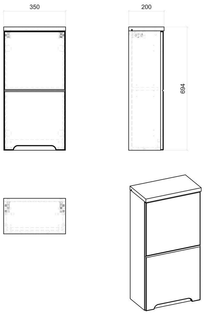 Kúpeľňová závesná skrinka BALI biela - nízka vrchný