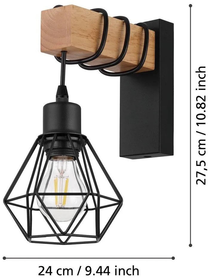 Nástenné svietidlo v čiernej a prírodnej farbe TOWNSHEND 5 – EGLO