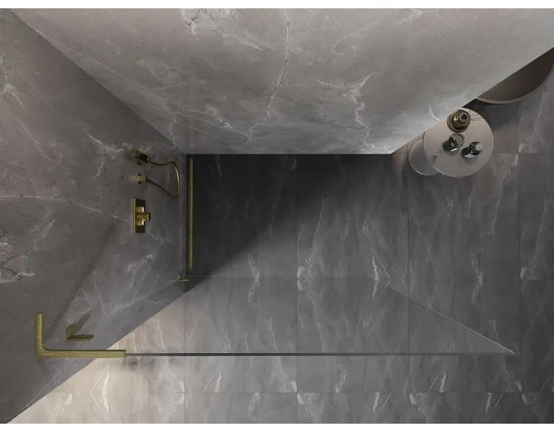 Mexen Lunar L sprchová stena ľavá 110 x 200 cm, 8mm číre sklo, zlatá matná, 830L-110-000-55-00-L