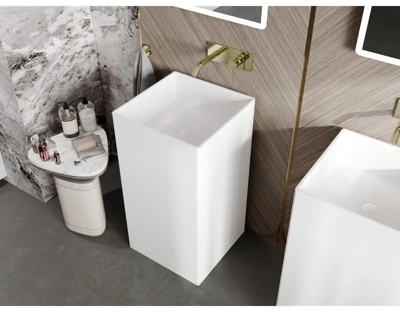 Mexen Xola-2, voľnestojace umývadlo z konglomerátu 45x45x85 cm, biela matná, 26594500