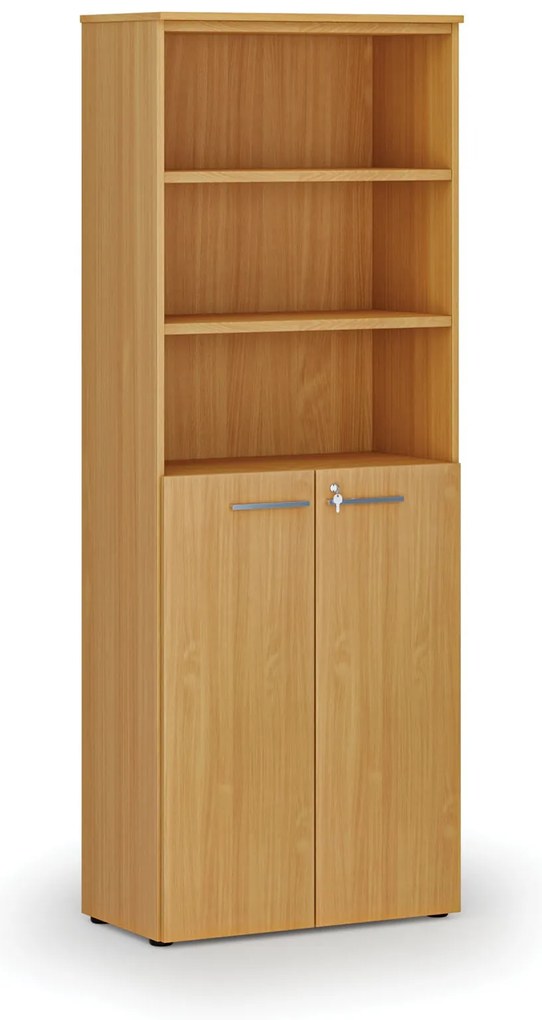 Kombinovaná kancelárska skriňa PRIMO WOOD, dvere na 3 poschodia, 800 x 420 x 2128 mm, buk