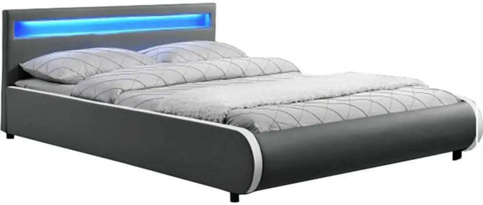 Manželská posteľ s RGB LED osvetlením, sivá, 160x200, DULCEA