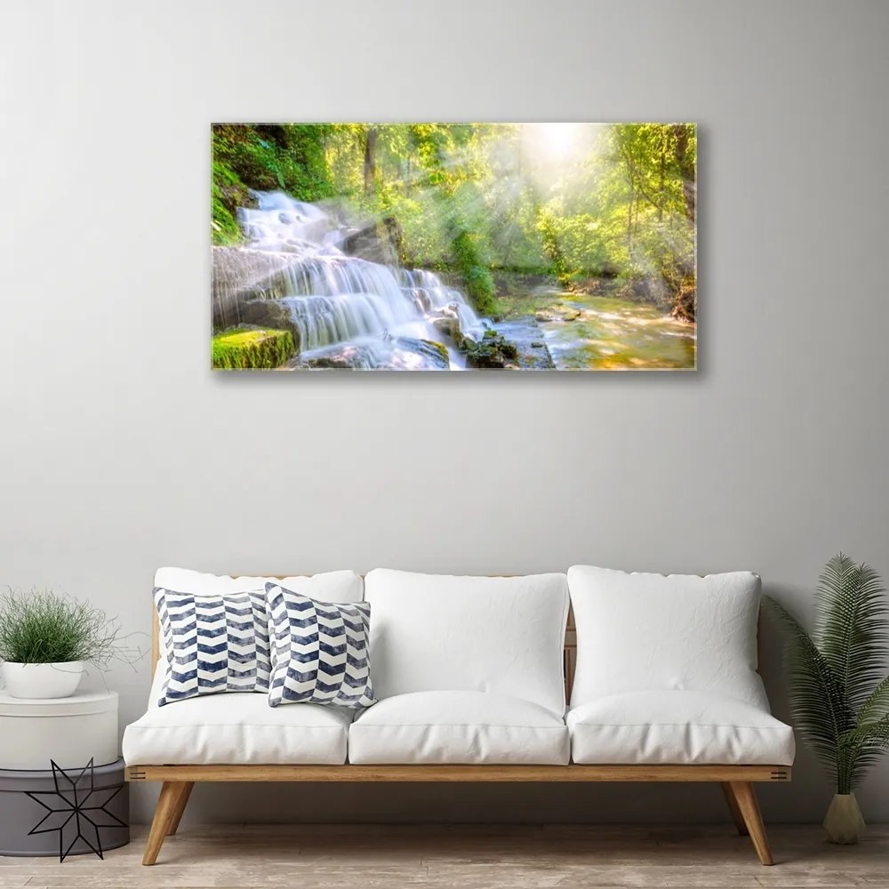 Obraz na akrylátovom skle Vodopád les príroda 100x50 cm