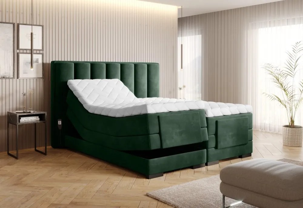 Elektrická polohovacia boxspringová posteľ VERONA Eltap Velvetmat 38 - tmavo zelená