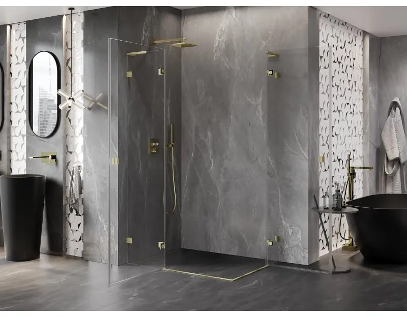 Mexen Lunar, L Duo výklopný sprchový kút 120 x 85 cm, 8mm číre sklo, zlatý matný profil, 834L-120L-085P-55-00