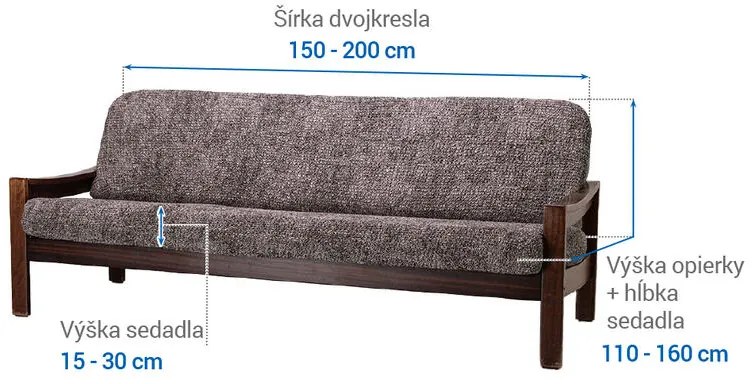 Bielastické poťahy MARMO hnedé trojkreslo s drevenými rúčkami (š. 150 - 200 cm)