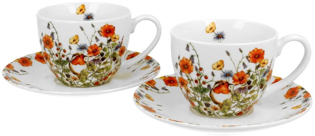 Porcelánová šálka s podšálkou Wild Birds 280 ml sada 2ks