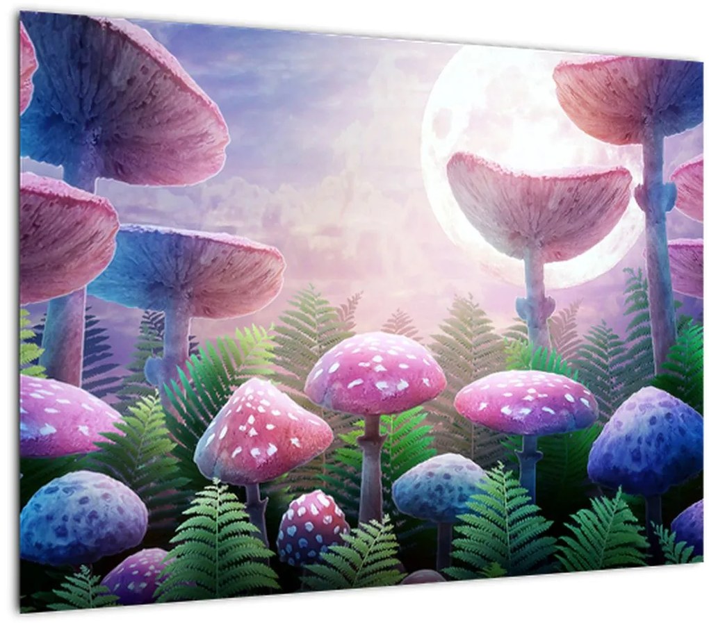 Sklenený obraz - Huby pri splne, grafika (70x50 cm)