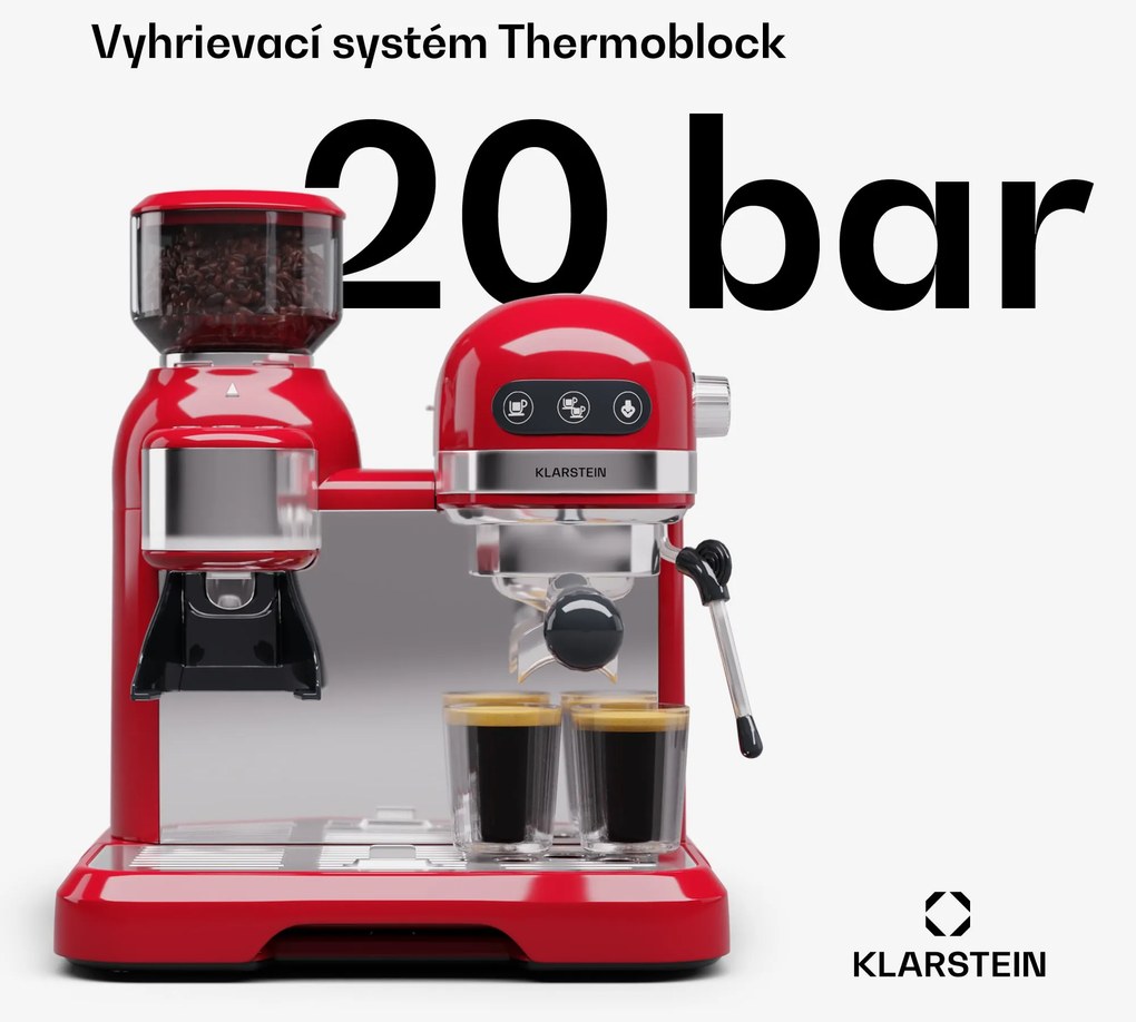 Klarstein Bella Café, espresso kávovar, vrátane mlynčeka, 1550 W, 20 bar, 1,4 litra