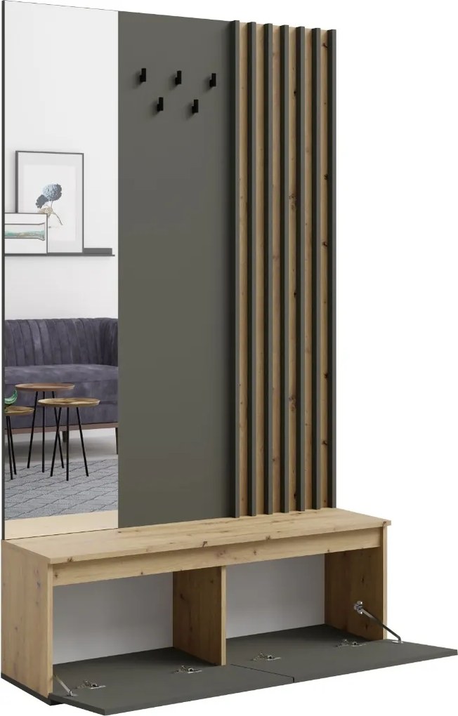 PREDSIEŇOVÁ STENA ESTER ŠEDÁ + DUB ARTISAN 120 cm