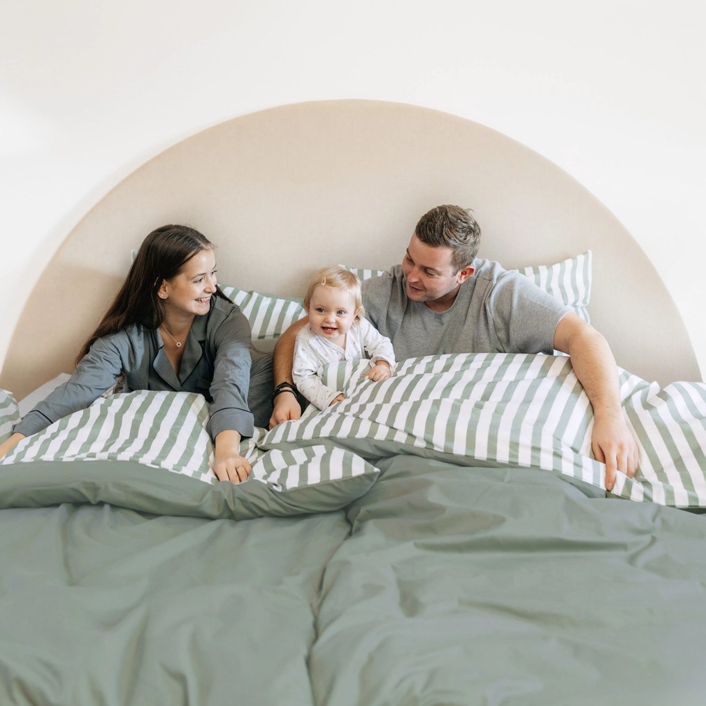 Goldea bavlnené posteľné obliečky duo - prúžky so šalviovo zelenou 140 x 220 a 70 x 90 cm