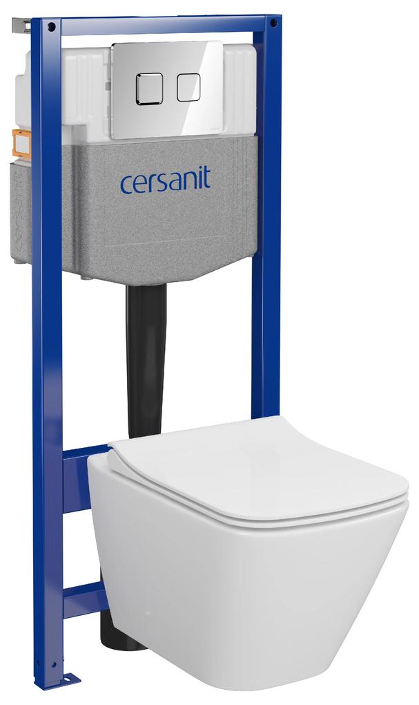 Cersanit City, System50 PNEU podomietkový rám + závesná wc misa City Square CleanOn + chrómové tlačidlo Circle, S701-776